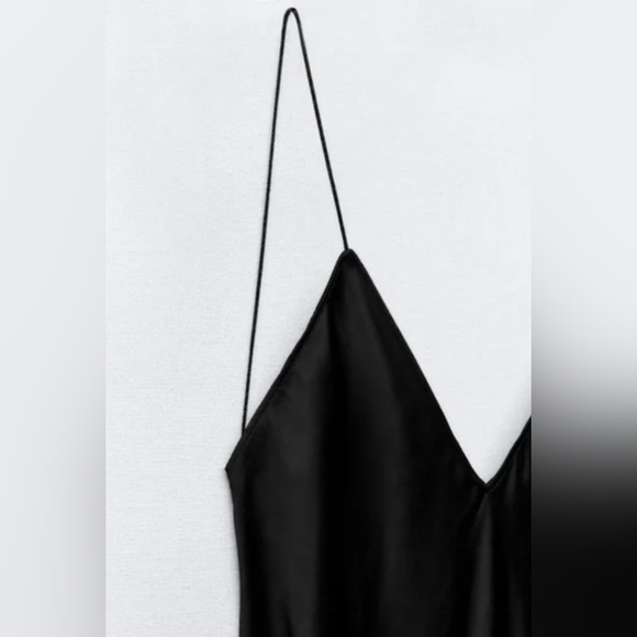 Zara Gray Satin Slip Maxi Dress with Open Back and Spaghetti Straps BNWT - Picture 6 of 13